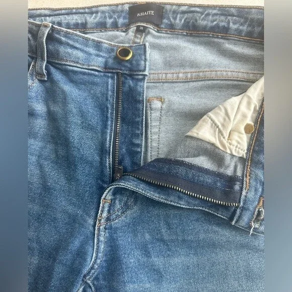 Khaite Alissa Crop Jeans Raw Hem Frayed Cotton Blend Blue Women's Size 28